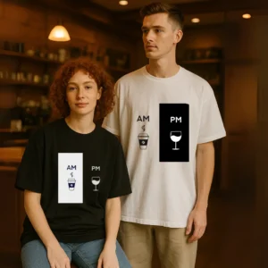 AM to PM – Coffee & Wine Oversized Unisex T-Shirt