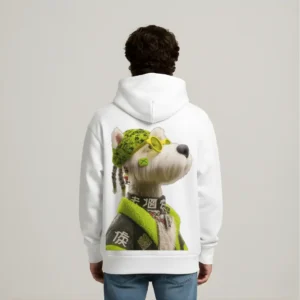 Oversized Hoodie (Green Paw × Cool Dog Illustration)