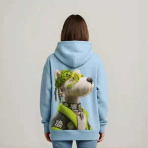 Oversized Hoodie (Green Paw × Cool Dog Illustration)